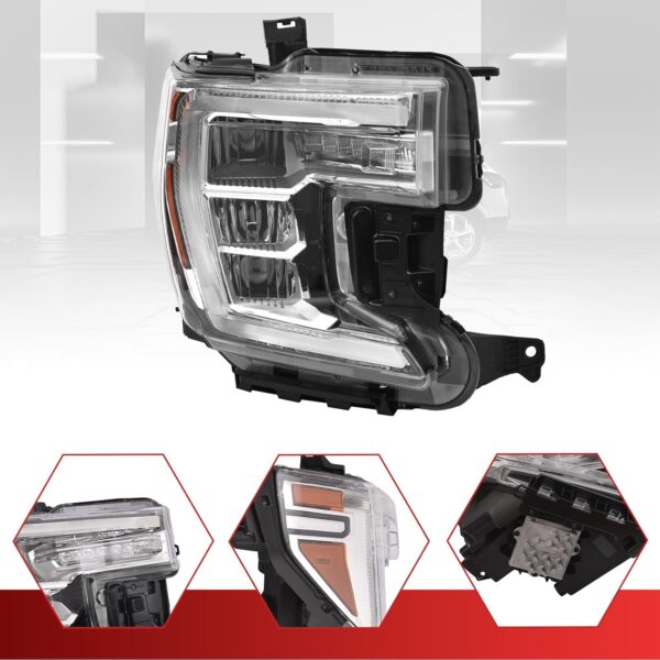 GMC Sierra Denali Ultimate 1500 Headlight Assembly 2019-2021 LED Projector HeadLamp with LED DRL Turn Signal Light Chrome Clear Lens Right Passenger Side 85535170 GM2503496 - Image 6