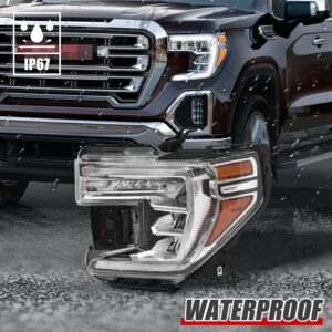 GMC Sierra 1500 Headlight Assembly 2019 2020 2021 LED Projector HeadLamp with LED DRL Turn Signal Light Chrome Housing Clear Lens Left Driver Side 85535169 GM2502495