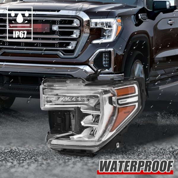 GMC Sierra 1500 Headlight Assembly 2019 2020 2021 LED Projector HeadLamp with LED DRL Turn Signal Light Chrome Housing Clear Lens Left Driver Side 85535169 GM2502495