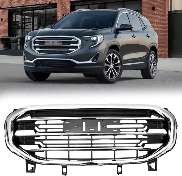 Front Bumper Upper Chrome Grille Assembly Center Grille Compatible With 2018-2021 GMC TERRAIN 4165554