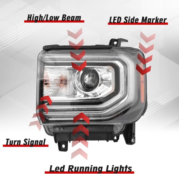 GMC Sierra 1500 Headlight Assembly 2016 2017 2018 Xenon Head Light with LED DRL Turn Signal Light Chrome Housing Clear Lens Left Driver Side GM2502453 84568272 - Image 4