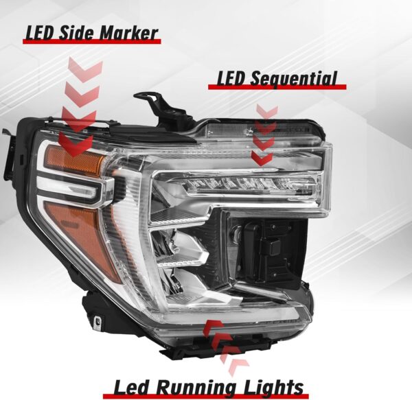 GMC Sierra Denali Ultimate 1500 Headlight Assembly 2019-2021 LED Projector HeadLamp with LED DRL Turn Signal Light Chrome Clear Lens Right Passenger Side 85535170 GM2503496 - Image 5
