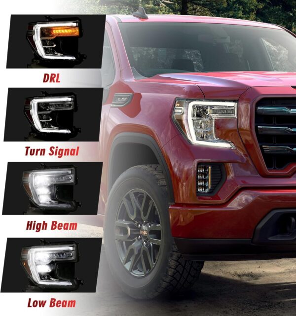 GMC Sierra Denali Ultimate 1500 Headlight Assembly 2019-2021 LED Projector HeadLamp with LED DRL Turn Signal Light Chrome Clear Lens Right Passenger Side 85535170 GM2503496 - Image 8
