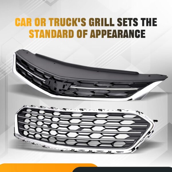 Upper +Lower Grille Assembly Chrome Center Grille Compatible With 2016 2017 2018 CHEVROLET CRUZE 84189617+23504350 - Image 7