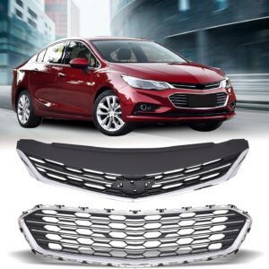 Upper +Lower Grille Assembly Chrome Center Grille Compatible With 2016 2017 2018 CHEVROLET CRUZE 84189617+23504350