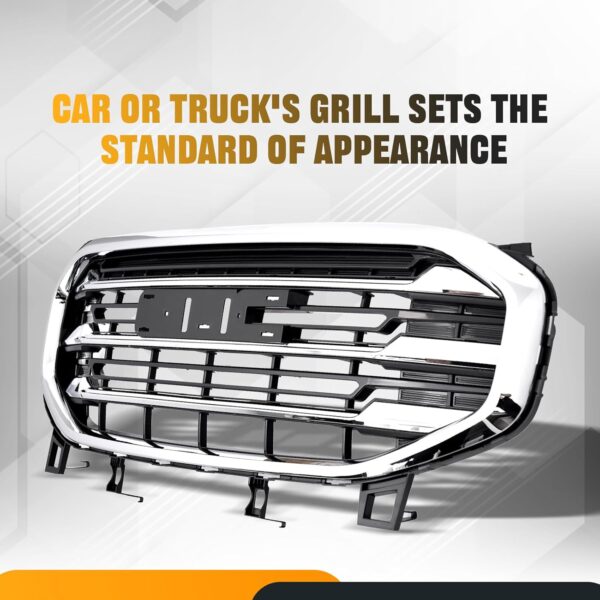 Front Bumper Upper Chrome Grille Assembly Center Grille Compatible With 2018-2021 GMC TERRAIN 4165554 - Image 3