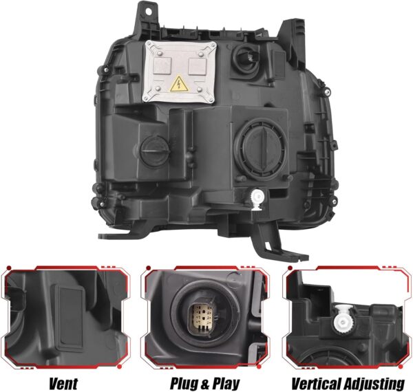 GMC Sierra 1500 Headlight Assembly 2016 2017 2018 Xenon Head Light with LED DRL Turn Signal Light Chrome Housing Clear Lens Left Driver Side GM2502453 84568272 - Image 3