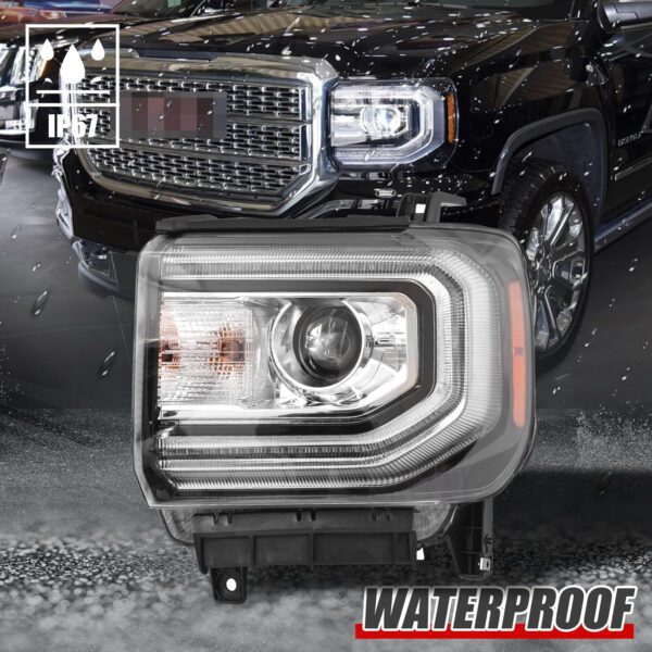GMC Sierra 1500 Headlight Assembly 2016 2017 2018 Xenon Head Light with LED DRL Turn Signal Light Chrome Housing Clear Lens Left Driver Side GM2502453 84568272 - Image 8