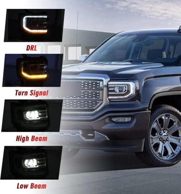 GMC Sierra 1500 Headlight Assembly 2016 2017 2018 Xenon Head Light with LED DRL Turn Signal Light Chrome Housing Clear Lens Left Driver Side GM2502453 84568272 - Image 7