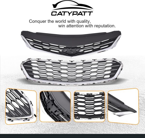 Upper +Lower Grille Assembly Chrome Center Grille Compatible With 2016 2017 2018 CHEVROLET CRUZE 84189617+23504350 - Image 5