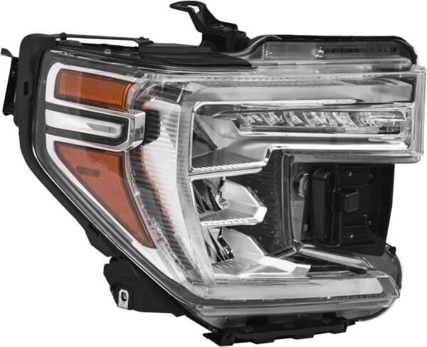 GMC Sierra Denali Ultimate 1500 Headlight Assembly 2019-2021 LED Projector HeadLamp with LED DRL Turn Signal Light Chrome Clear Lens Right Passenger Side 85535170 GM2503496
